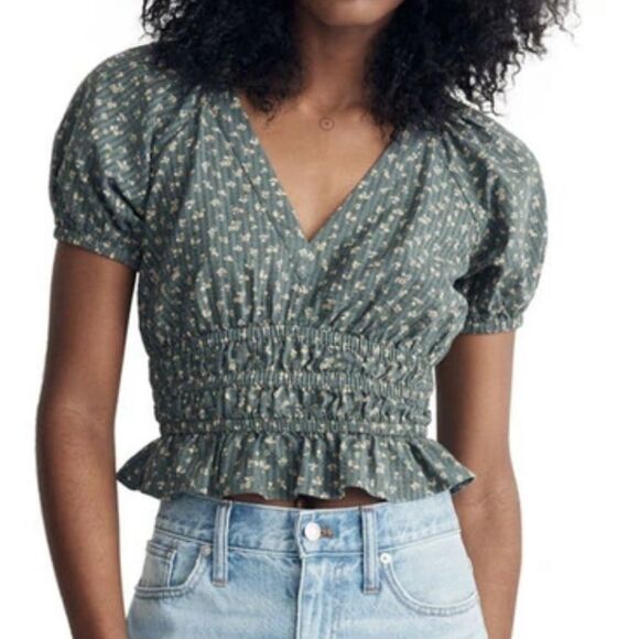 Madewell Manon Cotton Check Voile Short Sleeve Top Size XXS - Picture 1 of 10